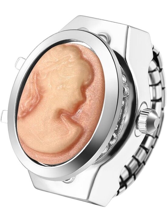 Accessories - Unisex Pink Analog Quartz Flip Cover Stainless Steel Stretchy Finger Ring Watch